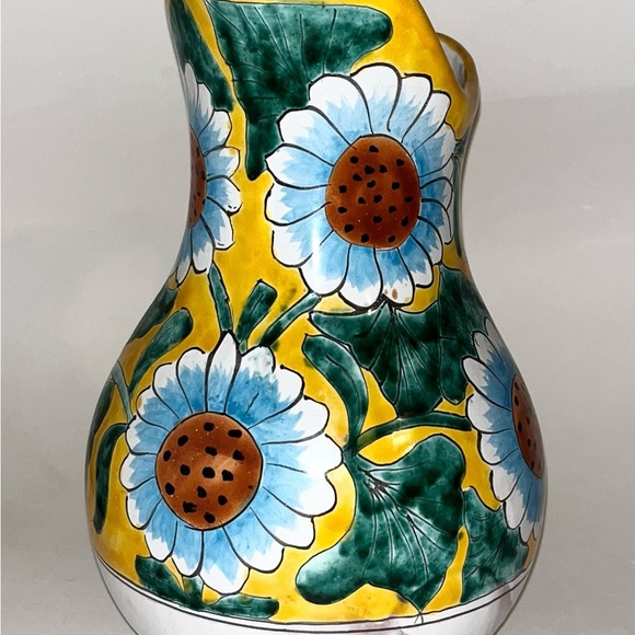 VTG Talavera Signed Castillo Sade Mexican Pottery Flowers Large 12”x9” Pitcher - Picture 2 of 5